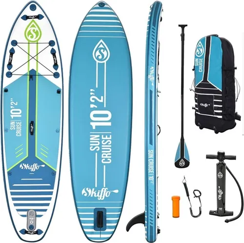 Skiffo Sun Cruise 10'2'' SUP Brett blau - Innovatives Design für besten Komfort - Stand Up Paddle Board mit hoher Stabilität, leichtem Design und optionalem Kajaksitz für vielseitigen Paddelspaß. Ideal für Anfänger und Fortgeschrittene.