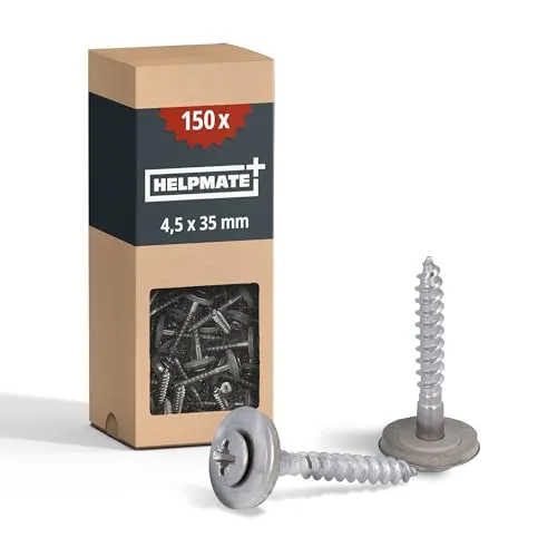 HELPMATE Spenglerschrauben 4,5x35 mm, 150 Stück, DIN 7995, Edelstahl A2, PZ2, DIN 7995, Dachdeckerschrauben, Linsenkopf, mit Tellerscheibe und EPDM-Di, Silber, 4,5 x 35 mm