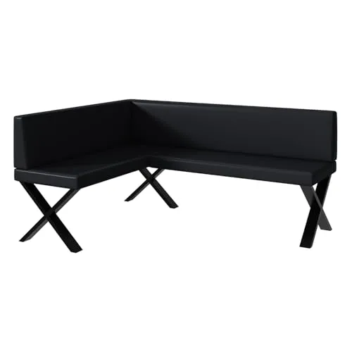MEBLINI Eckbank für Esszimmer - Küchenbank - Essecke - Sitzecke Küche - Toni - X-Beine 128x168x87cm Links - Schwarz Kunstleder