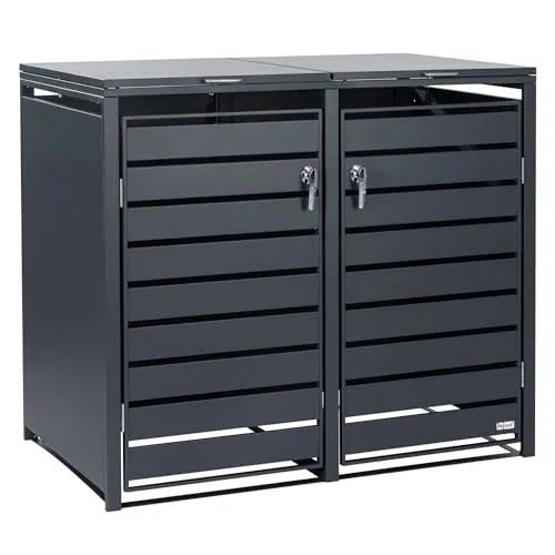 Zelsius Mülltonnenbox 2er Mülltonnen | Anthrazit RAL7016 - Mülltonnenbox für 120-240 Liter, aus robustem verzinktem Stahl, mit praktischem Soft-Close-Deckel und Erweiterungsmöglichkeit für mehr Platz.