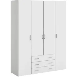 Mid.you Kleiderschrank, Weiß, 4-türig mit 9 Fächern und 3 Schubladen