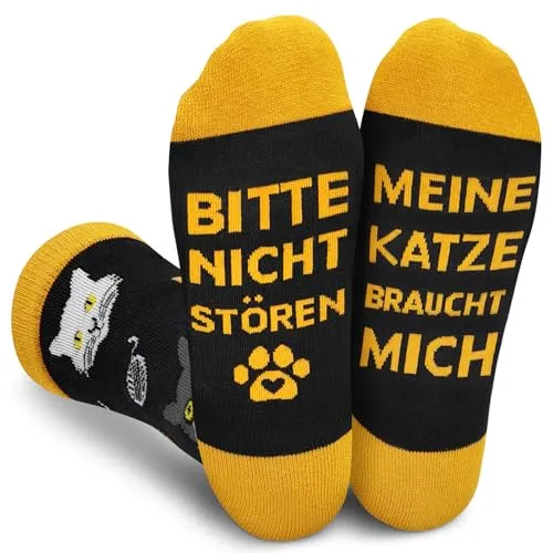 Gemtte Katzen Socken mit Lustige Katzenmotiv, Cat Lustige Socken mit Spruch “Bitte Nicht Stören