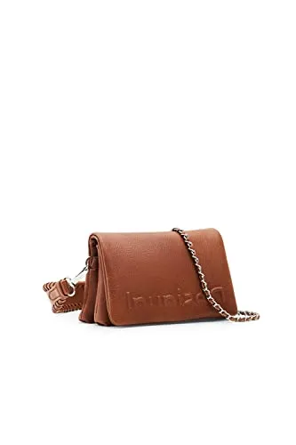 Desigual Women's Bag Half Logo 23 Dortmund 6000 Brown - Damen-Schultertaschen mit einzigartigem Tropenmuster und verstellbarem Band, perfekt für einen trendigen Look im Alltag.