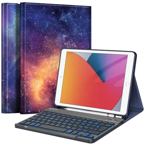 FINTIE Hülle mit Tastatur für iPad 9. / 8. / 7. Generation - Tastatur mit abnehmbarer, beleuchteter Bluetooth-Tastatur im deutschen QWERTZ-Layout, idealer Schutz und elegantes Design für Ihr iPad 10.2 Zoll.