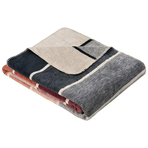 s.Oliver Wohndecke Jacquard Decke - Bettdecken mit stilvollem Streifenmuster in blau/bunt, aus hochwertigem Mischgewebe, ideal für gemütliche Stunden auf der Couch. Pflegeleicht und OEKO-TEX® zertifiziert.