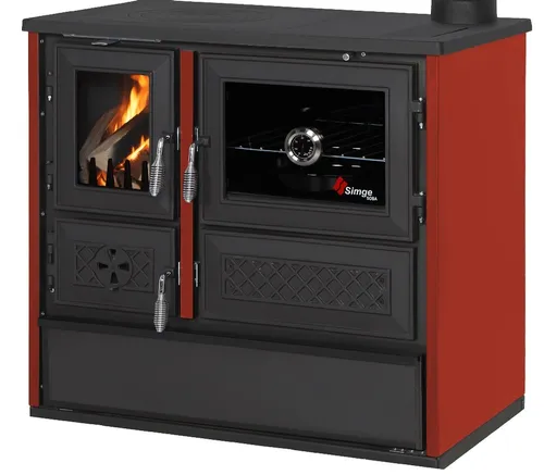 EEK A Küchenofen Holzherd 802 - BELLA bordeaux - 9,12 kW - Küchenofen mit herausragendem Feuerpanorama und effizienter Brennraumtechnik für umweltfreundliches Kochen und Backen. Ideal für rustikale Küchen und unabhängig von Strom.