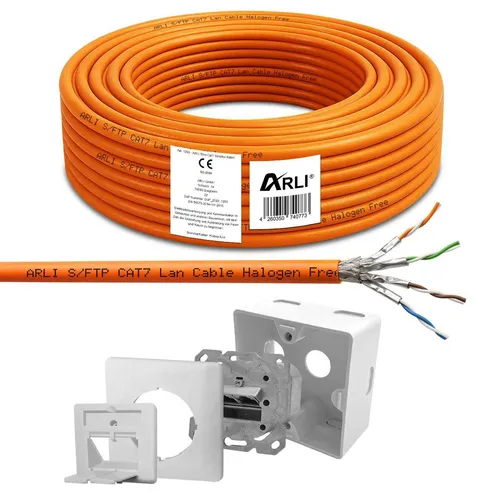 ARLI CAT 7 50m Verlegekabel mit Cat6a Netzwerkdose - Hochwertiges CAT7 Verlegekabel (50m) mit halogenfreier Ummantelung und 10 GBit/s Unterstützung. Inklusive geschirmter Cat6a Netzwerkdose für optimale Datenübertragung.