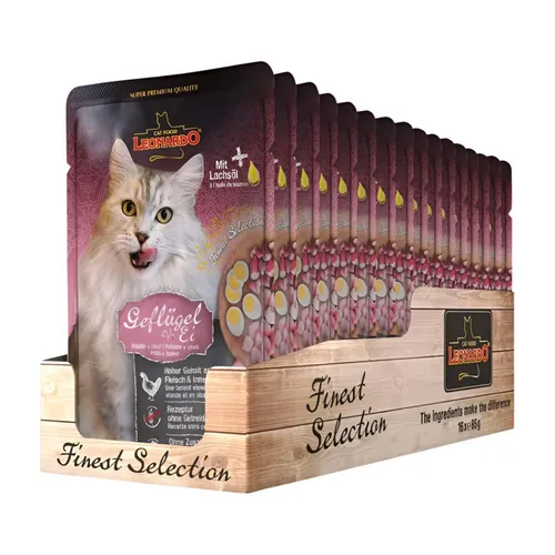 Leonardo Geflügel + Ei, 16 x 85 g Frischebeutel | Katzen Nassfutter
