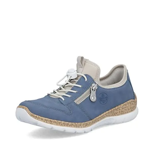 RIEKER Slip-On Sneaker für Damen, Gr. 42, jeansblau-creme - Bequemer RIEKER Slip-On Sneaker aus Lederimitat mit leichter Laufsohle und elastischem Verschluss. Ideal für den Alltag, bietet er hohen Tragekomfort und eine modische Optik.