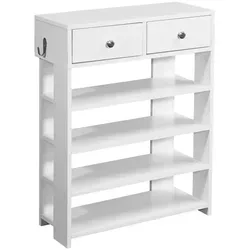 Wohnling Design Schuhregal 60 x 79 x 24 cm - Weißes Flurregal mit 2 Schubladen - Schuhschränke, stilvolles Design für einen einladenden Flur. Praktische Schubladen für Schlüssel und Accessoires, ideal für Ordnung und Übersicht.
