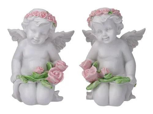 Figuren Shop GmbH Fantasy-Figur Engel Figuren 2er Set - Putten mit Rosen Dekofigur Fantasy Engelfigur