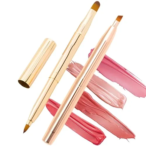 Doppelte Lippenpinsel und Einzelne Eyeliner-Bürste,Einziehbar Lippenpinsel Lip Liner Konturpinsel, Beauty Make-up Pinsel(2 Stück,Gold)