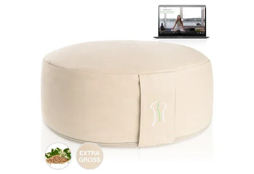 BACKLAxx® Meditationskissen Rund, H: 15cm mit gratis Videokurs - Bodensitzkissen für Meditation, inkl. Zugang zu einem exklusiven Videokurs für mehr Entspannung und Wohlbefinden. Hergestellt aus nachhaltigen Materialien.