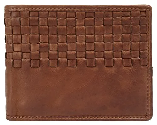 Bagan Geldbörse Herren 021310 cognac - Portemonnaies aus 100 % Rindleder mit lässigem Flechtmuster, 6 Kartenfächern und praktischem Münzfach – ideal für den Alltag!