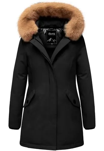 REPUBLIX Damen Gefütterte Dicke Winter Jacke Mantel Parka mit Kapuze RJ-8012 Schwarz L