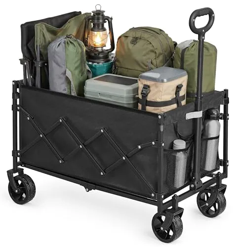 SONGMICS Faltbarer Handwagen mit 4 verstärkten Rollen – Tintenschwarz GFW150BH01
