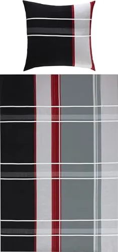 Erwin Müller Bettwäsche Feinbiber rot-anthrazit-Silber Größe 1x 135x220 cm + 1x 80x80 cm