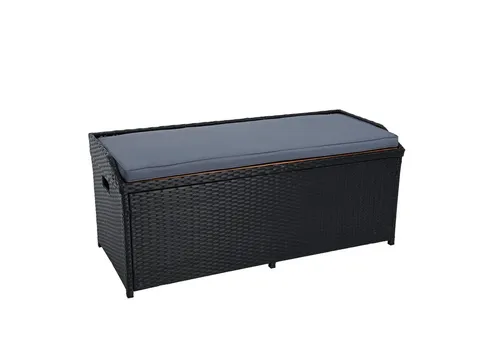 ESTEXO Polyrattan Gartenbank mit Auflagenbox - Multifunktionale Sitzbank und Kissenbox in Schwarz, ideal für kleine Balkone; robuster Stauraum für Gartenzubehör und Spielzeug, elegant und pflegeleicht.
