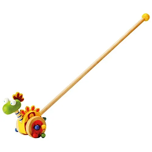 Bino world of toys Schiebelaufrad Dinosaurier Holzspielzeug Schiebe-Laufrad im Dino-Design Spielzeug für Kinder ab 2 Jahre (bewegender Dinosaurier, besonders robust, Maße: 7 x 7 x 55 cm), Bunt