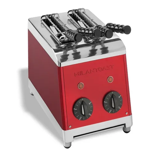 Milantoast Sandwichtoaster mit Zangen - Rot - Hochwertiger Edelstahl-Sandwichtoaster mit individuell einstellbaren Zangen, Signallampen und 4-minütiger Timereinstellung. Ideal für perfekte Sandwiches ohne Schadstoffe.