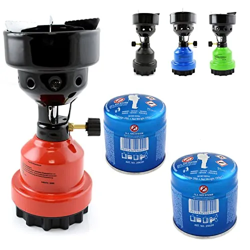 nean moderner Gas Campingkocher für Gaskartuschen/Stechkartuschen Gaskocher Gasbrenner Shishabrenner Shisha Kohleanzünder Anzünder Kartuschenkocher + 2 Gas-Kartuschen (Rot)