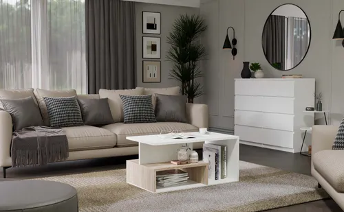 CDF Couchtisch Prima | Farbe: Eiche Sonoma - Weiß | moderne Bank für ein Wohnzimmer, Zimmer, Büro