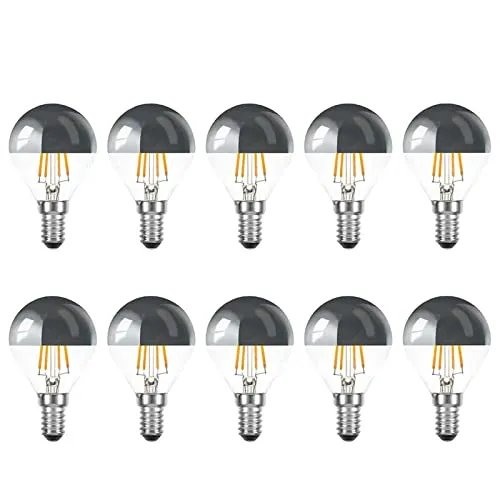 NCC-Licht 10 x LED Filament Tropfen 4 Watt = 40 Watt E14 Kopfspiegel Silber KVS P45 Glühfaden warmweiß 2700K Retrofit
