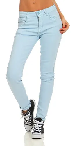 Fashion4Young 4345 Damen Hose Röhre Skinny Treggings Slim Fit Jeans Stretch Denim Übergrößen Slimline (hellblau, XXL-44)