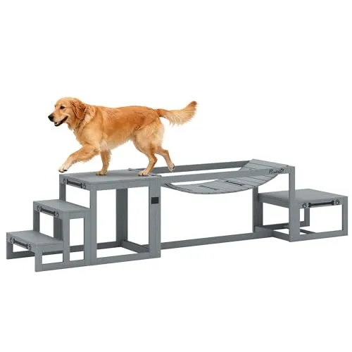 PawHut 3-teiliges Agility Set für Hunde – Brücke, Treppe & Plattform - Gestalten Sie einen spannenden Mini-Parcours für Ihren Hund mit diesem 3-teiligen Agility Set aus hochwertigem Tannenholz. Ideal für mittelgroße bis große Hunde bis 40 kg, fördert es spielerisch Bewegung und Bindung.