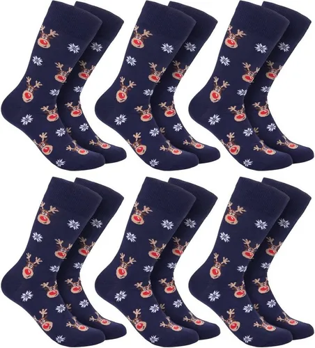 BRUBAKER Socken Weihnachtssocken für Damen und Herren (Rudolph, 6-Paar, 1 Paar) Festliche Weihnachtsmotive Rentiere - Baumwolle Socken Weihnachten