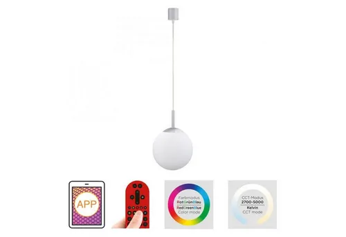 Licht-Erlebnisse Pendelleuchte MARDIS, LED fest integriert, LED Metall Glas dimmbar rund D: 20 cm H: max. 150 cm Stahl Weiß
