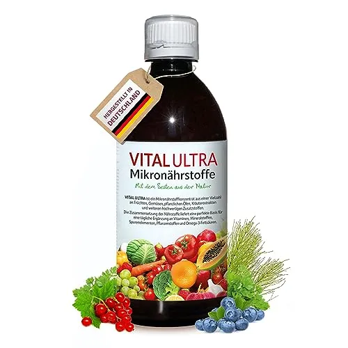 Vital Ultra Mikronährstoffkonzentrat - 480 ml - Multivitaminpräparat mit über 70 Zutaten, liefert essentielle Vitamine, Mineralien und Omega-3-Fettsäuren für optimale Gesundheit – hohe Reinheit und Qualität aus Deutschland.