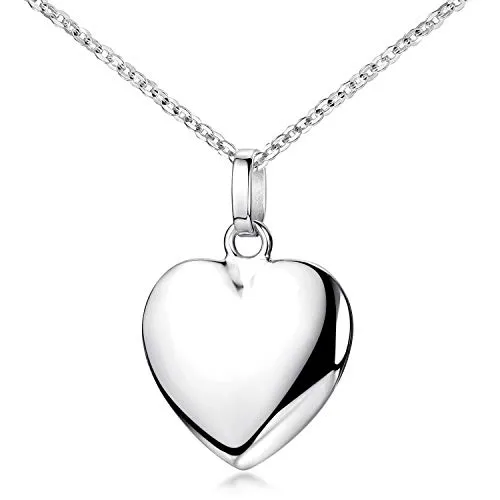 Materia Herzkette Silber 925 mit Gravurmöglichkeit - Elegante Damenkette mit kleinem Herzanhänger aus rhodiniertem 925 Sterling Silber. Ideal als persönliches Geschenk mit Platz für eine Gravur.