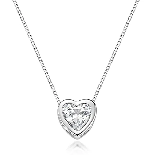 MATERIA Herzkette Silber 925 - Damen Halskette mit Zirkonia - Elegante Damen Halskette aus rhodiniertem 925 Sterling Silber mit funkelndem Herz-Zirkonia. Flexibel einstellbar von 41-46cm, perfekt als Geschenk für besondere Anlässe.