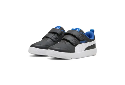 Puma Courtflex V3 V PS - Dusky Gray/Puma White/Mountain Blue (13) 11 - Sneaker für Kinder im Alter von 4-8 Jahren, mit umweltfreundlichem Obermaterial aus 30% recycelten Materialien und praktischem Klettverschluss für einfachen Einstieg.