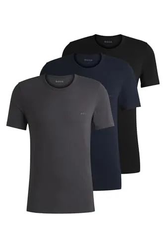 BOSS Hugo Herren T-Shirt Rn 3p Co T-Shirt - Open Blue, L - T-Shirts für Herren mit Regular Fit und Logo-Stickerei, getragen von David Beckham in der BOSS ONE Kampagne - Stil und Komfort vereint.