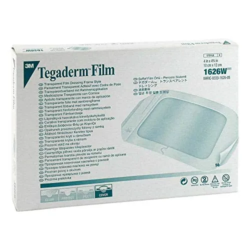 Tegaderm 3M Film 10x12cm 1626W Pflaster - 50 St - Erste-Hilfe-Heftpflaster & Verbandsmaterial, atmungsaktiver Schutz für Wunden, ideal für eine schnelle Heilung und zur Vorbeugung von Infektionen.