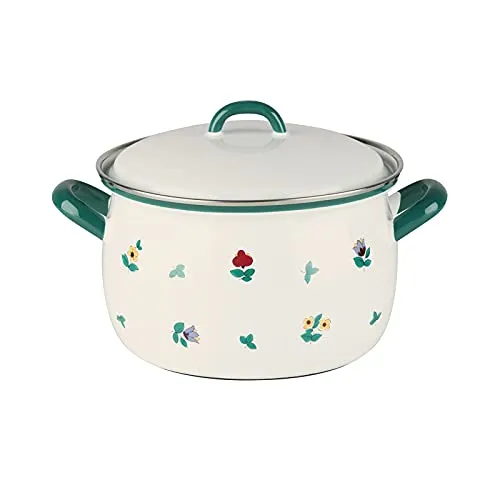 Riess Topf 2,5l 18cm Gmundner Streublumen R0165049 - Universal-Kochtopf mit robustem Chromrand und Emaillegriffen, ideal für energiesparendes Kochen von Suppen, Eintöpfen und mehr.