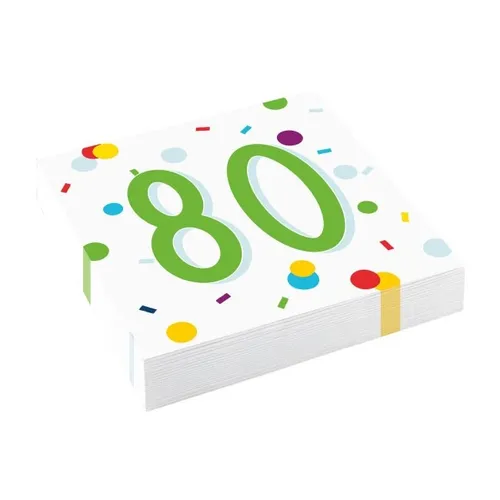SERVIETTEN -  ZAHL 80 GEBURTSTAG KONFETTI 20 STÜCK 33 x 33 CM NEU OVP