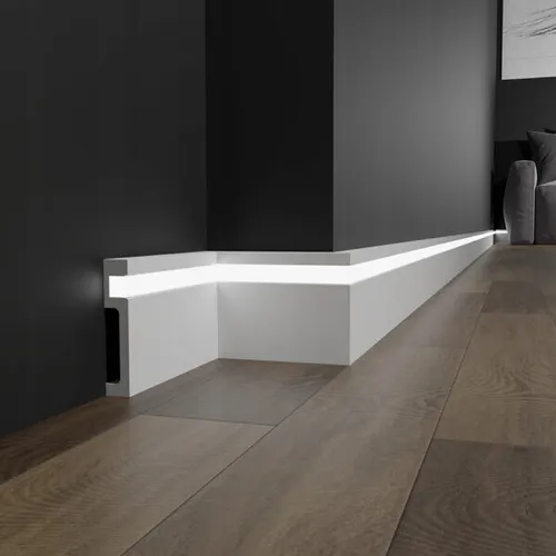 Sockelleiste Weiß LED 8x2 cm LCL-17 - Wasserfeste Fußleiste für modernes Wohnen - Sockelleisten & Fußleisten - Diese 1 Meter lange, wasserfeste Fußleiste mit integrierter LED-Beleuchtung bringt modernen Stil und Funktionalität in Ihr Zuhause.