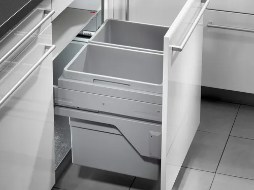 Hailo Einbaumülleimer AS Euro Cargo S 600 - Haushaltszubehör: 2-fach Abfallsammler mit 60L Gesamtvolumen, ideal für Schubladenschränke ab 60 cm Breite, mit gedämpftem Selbsteinzug und praktischem Frontauszug.