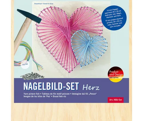Pebaro Kreativset Nagelbild-Set, Fadenbild, mit Motiv Herz, NB6-SET