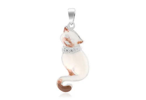 Cavill Kettenanhänger Cavill Zirkon-Silberanhänger Katze 925 Sterlingsilber, creme-braun (1-tlg)
