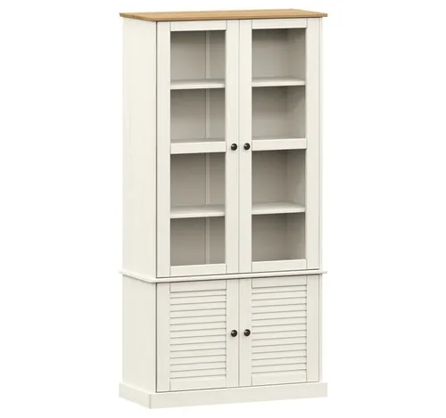 vidaXL Vitrine aus Kiefernholz - Glasvitrine mit Einlegeböden, ideal für stilvolle Präsentation deiner Sammlungen, aus robustem Kiefer-Massivholz gefertigt.