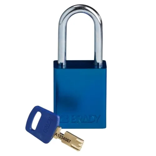 Brady SafeKey Vorhängeschloss Aluminium 1er-Pack - Lockout Schloss mit Schlüssel - Lockout Tagout Sicherheitsschloss für innen und außen - Bügelhöhe 38.10 mm - Verschiedenschließend - Blau