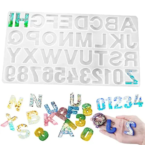 JOJOR Gießform Silikonform Buchstabe, Brief UV Resin Mold, Epoxidharz Harz Form, Zahlen Fimo Formen Schmuck für Schmuckherstellung Schlüsselanhänger Anhänger Dekoration DIY Basteln