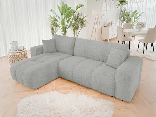 MIRJAN24 Ecksofa Furyn - L-Form mit Schlaffunktion und Bettkasten in Coral Grau - Sofa mit Bettkasten und Schlaffunktion, ideal für Gästeübernachtungen. Universelle Seite wählbar, elegantes Design für jedes Wohnzimmer.