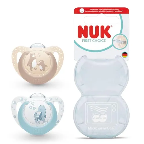 NUK First Choice Baby Schnuller | 0-6 Monate | Orthodontische Schnuller | Beruhigt 99% aller Babys** | Bär/Seepferdchen | 2 Stück