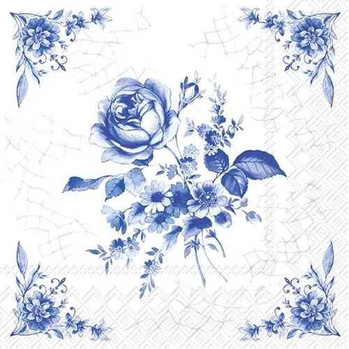 Servietten Rose on Tile Rose in blau Blumen Garten Natur Romantisch 33x33cm 20