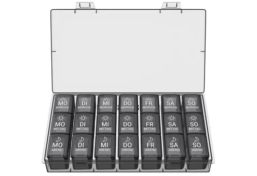 Wellgro Pillendose Tablettenbox für 7 Tage, je 3 Fächer pro Tag, Pillendose